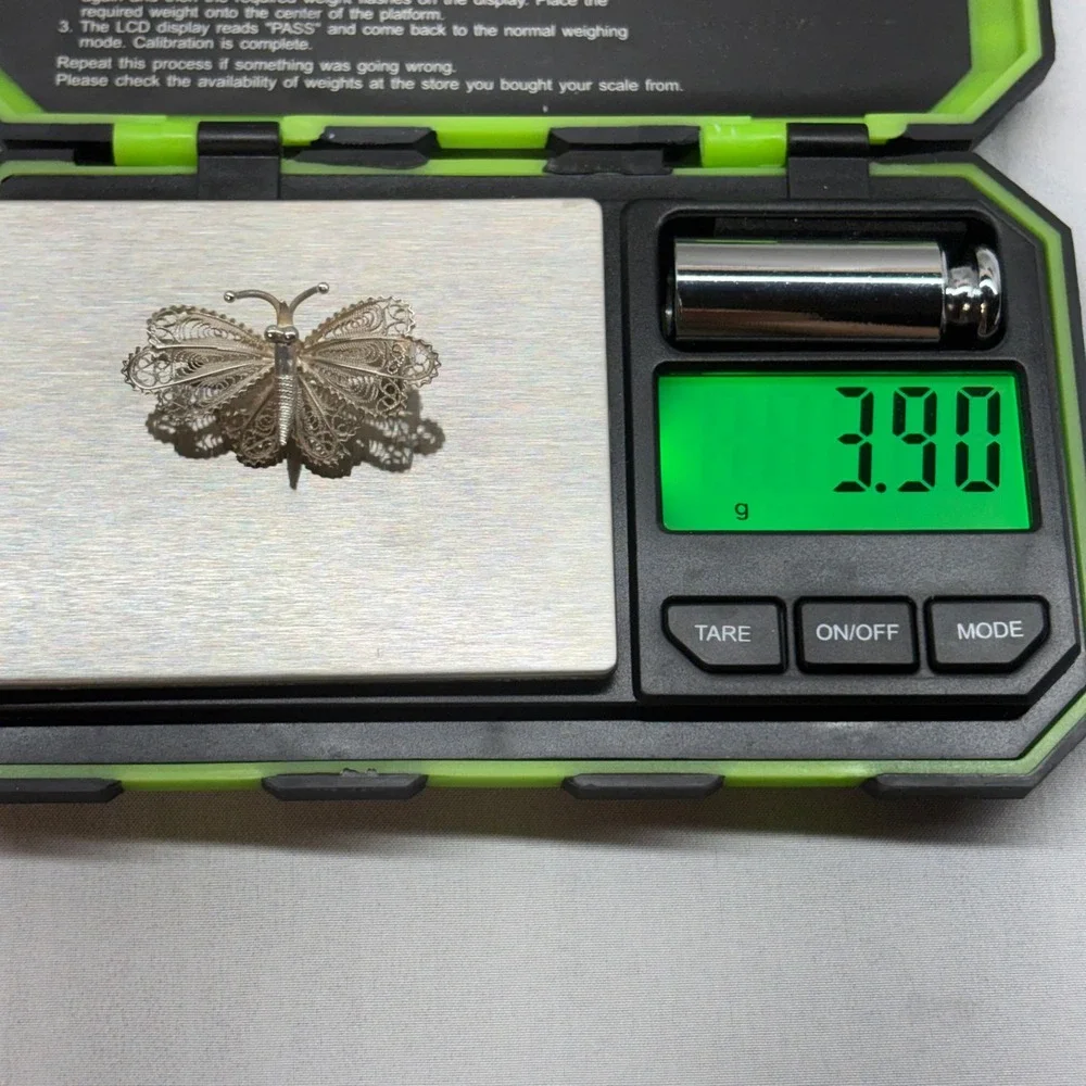 Vintage Butterfly Brooch Unisex OS Silver Excellent 800 Coin Filigree Italian